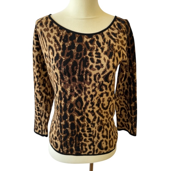 CELINE SWEATER TOP WOOL SILK ANIMAL PRINT DESIGNER QUIET LUXURY MOB WIFE L - Picture 2 of 10